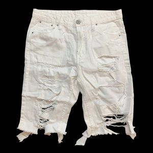 White Distressed Midi Bermuda Low Rise Shorts